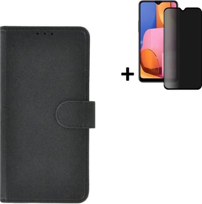 MoDo hoesje Geschikt voor Samsung Galaxy A13 5G - Kunstleer Book Case - Zwart hoesje met privacy screenprotector