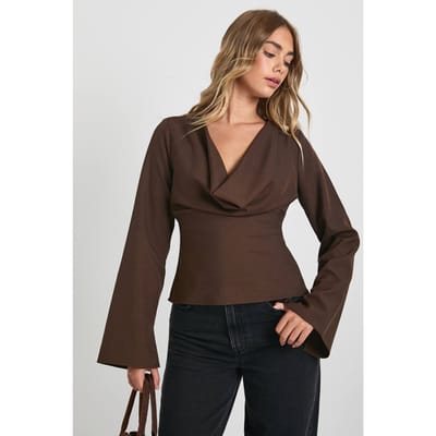 boohoo Dames Top met diepe cowl-hals | Chocolate | Maat: 6
