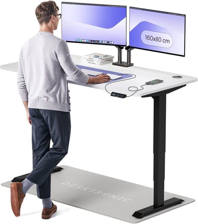 Desktronic HomePro Zit-sta Bureau Elektrisch In Hoogte Verstelbaar, 160x80cm Zwart/Wit, Stille Dubbele Motor, Hoogte 62-126cm