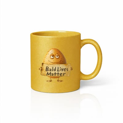 Gouden Mok 330ml – “Bald Lives Matter” Grappige Cartoon Kale Karakter Koffiebeker