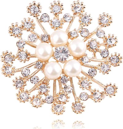 N3 Collecties Sneeuwvlok Verse Parel Broche Luxe Inlay Strass Goudkleur Broche