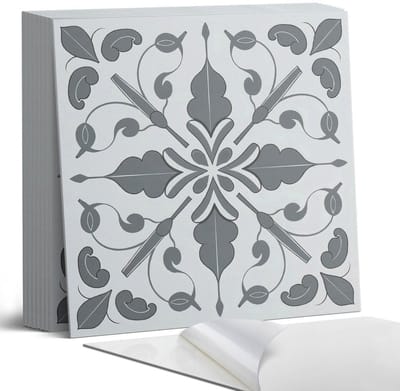 Coloray Plaktegels - Plantmotief in symmetrie Portugese Tegels - 30 cm x 30 cm - Grijs Plaktegels - 9 stuks - Vierkant PVC Tegels - Plaktegels Keuken - Zelfklevende Vloertegels - Vinyltegels Vloer Zelfklevend - Zelfklevende Tegels