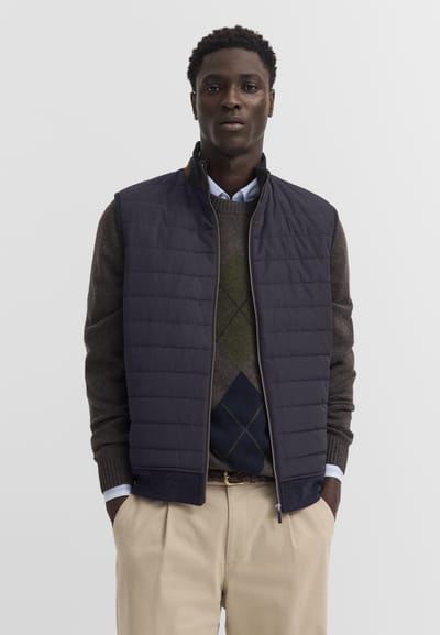 Bugatti Herren Vest: gewatteerd vest van katoenmix
