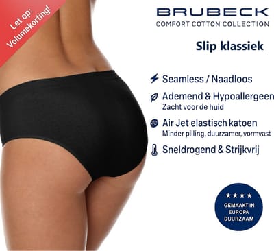 Brubeck Dames Slip Klassiek – Naadloos (Seamless) Elastisch Katoen - Zwart - XXL