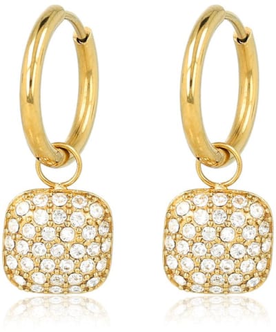 My Bendel - Oorringen met Vierkante Hanger van Zirkonia Steentjes - met Luxe Cadeauverpakking | Sieraden Voor Dames