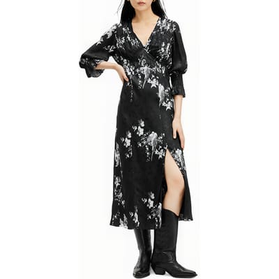 AllSaints Ani Iona Dress Black Maat: 4 | Midi Jurken Outlet | Dames | Zwart