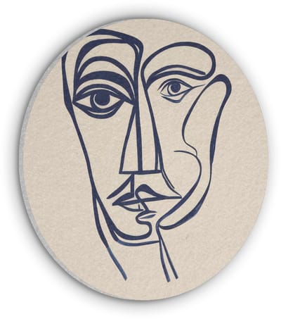 Akoestisch wandpaneel rond 30x30 cm - Vilt schilderij Minimalistisch - Lijnillustratie - Beige - Donkerblauw - Ronde akoestische panelen - Geluidsdempende wanddecoratie - Geluidsisolatie wandcirkel - Muurdecoratie geluidspanelen