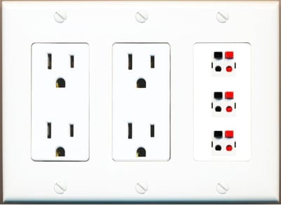 Speaker Draad Muurplaat - Audio Aansluiting - Netjes Kabelbeheer - Verwisselbare Aansluitingen - 3 Poorts - Wit