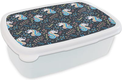 Broodtrommel Wit - Lunchbox - Brooddoos - Unicorn - Quote - Regenboog - Patronen - 18x12x6 cm - Volwassenen