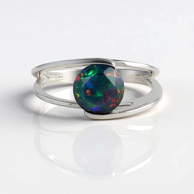 Cavill - Verstelbare Ring 925 Sterling Zilver - Platina Geplated - 0,99 ct Ethiopische Mezezo Opaal Rond - Unieke Kleuren - Dames Edelsteen Ring