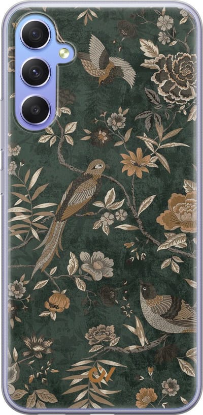 Hoesje geschikt voor Samsung Galaxy A34 hoesje - Khaki Golden Flowers - - Groen - - Casevibes