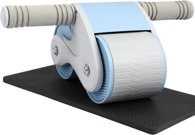 Ab Roller Wiel - Buikspier Trainer - Core Training - Automatische Rebound - 37 cm breed - Blauw Grijs