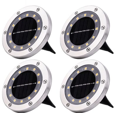 4x LED Warm Solar Grondspots – Zilver RVS Tuinverlichting met 12 LEDs – Tuinverlichting op Zonne-energie – IP65 Waterdicht – 8-10 Uur Verlichting voor Buiten – Energiezuinig en Duurzaam
