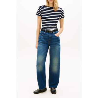 Tommy Hilfiger Gold Button Slim Ss Tee Breton Stripe Dark Night/ecru Taglia: XS | Maglie Sportivi Outlet | Donna | Nero