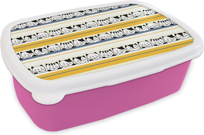 Broodtrommel Roze - Lunchbox - Brooddoos - Kat - Patronen - Huisdieren - 18x12x6 cm - Kinderen - Meisje