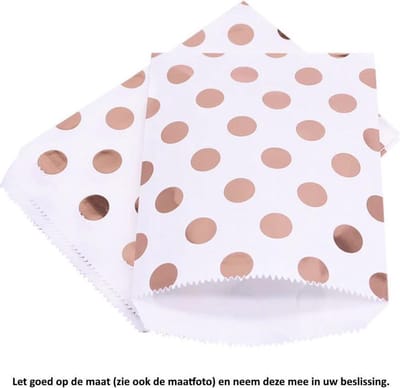 Papieren Zakjes - Met rose / roze gouden stippen – 25 Stuks – Wit – 13 x 18 cm – Gift Bag – Geschenkzakjes – Cadeau – Cadeauzakjes - Fournituren - Traktatie - Snoep - Koek