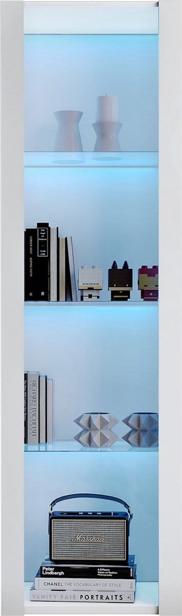 Merax Hoogglans Vitrinekast met LED-verlichting - 3 Glazen Planken - 55x38x166 cm - Moderne Kast in Wit