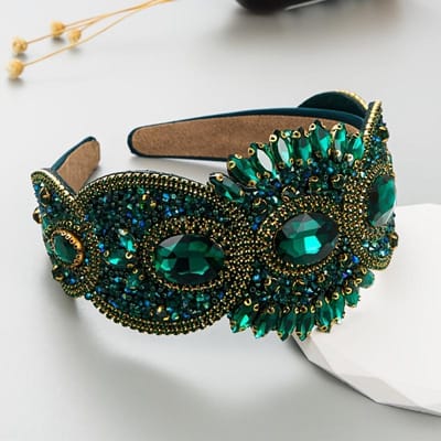 Elegante Vintage-Geïnspireerde Strass & Bloemen Hoofdband Breed, Glamoureus Haaraccessoire voor Vrouwen | Perfect voor Feesten & Formele Gelegenheden black