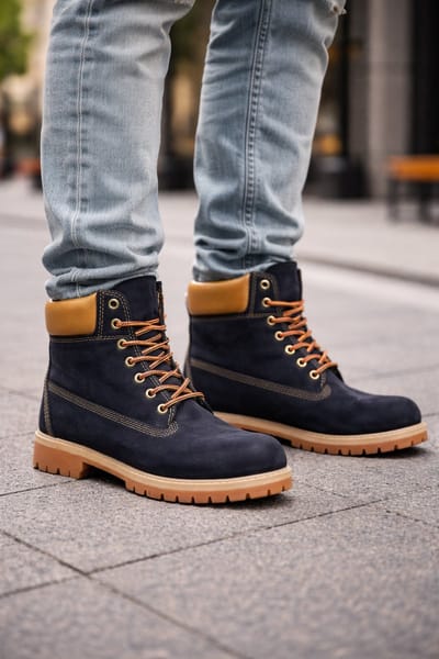 Heren Laarzen- Mannen Boots- Heren 6 Inch Boots- Stoere Nubuck Werkboots met Antislip Zool- Winterboots- Mannen Schoenen- Winterlaarzen heren- Stevige Winterschoenen- Nubuck Leer- Blauw- Maat 44