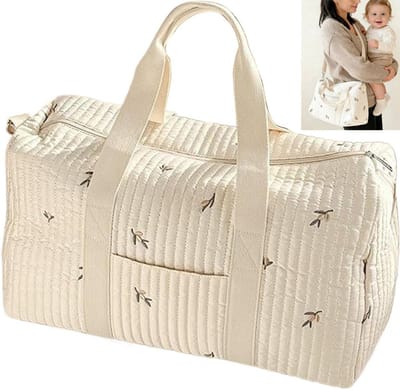 Luiertas - Mombag - Luiertas Schoudertas - Schoudertas - Verzorgingstas - Verzorgingstas voor Baby - Kraamcadeau - Geborduurde reistas - Bagage met grote capaciteit - Groot - Olijf - Beige