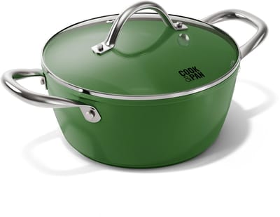Cook & Pan Kookpan met Deksel Ø 22 cm Groen - PFAS vrij - Alle Warmtebronnen - Cool Touch Handgreep - Honingraat Pan met 7 jaar Garantie - Krasbestendige Anti Aanbaklaag - Vaatwasserbestendig - Gas, Inductie, Elektrisch, Oven