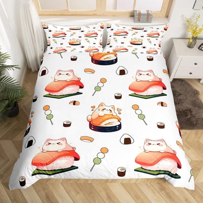Sushi Dekbedovertrek Sets Voor Kinderen Jongens Meisjes Lichtgewicht Dons Dekbedovertrekken Slaapkamer Decoratie 2 Kussenslopen 1 Dekbedovertrek Geen Dekbed 220*240cm 3pcs