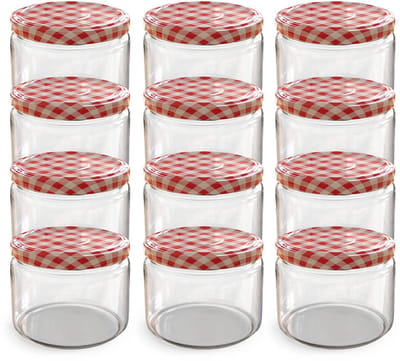 Oputec 12x 282ml inmaakpotten / voorraadpotten TO Ø 82 mm – glazen jampotten – metalen schroefdeksel rood-wit geruit – conservenpotten