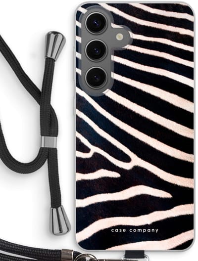 Case Company® - Hoesje met koord geschikt voor Samsung Galaxy S24 hoesje met Koord - Zebra - Telefoonhoesje met Zwart Koord - Bescherming aan alle Kanten en Over de Schermrand