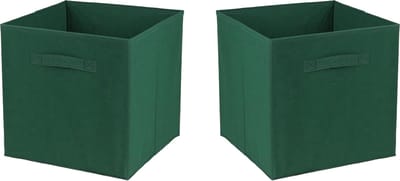 Urban Living Opbergmand Square Box - 2x - karton/kunststof - 29 liter - donkergroen - 31 x 31 cm - Vakkenkast