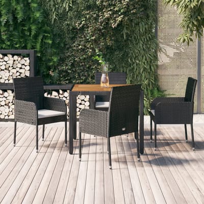 vidaXL - 5-delige - Tuinset - met - kussens - poly - rattan - zwart