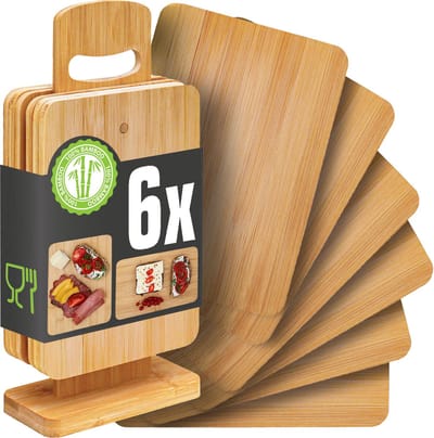 Set van 6: Houten Broodplankjes met Standaard - 22x15 Ontbijtplanken met Houder - Serveerplanken