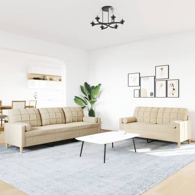 vidaXL - 2-delige - Loungeset - met - sierkussens - stof - crèmekleurig