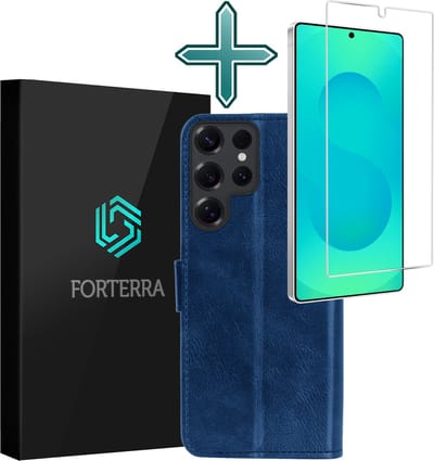 Hoesje Met Screenprotector - Geschikt voor Samsung Galaxy S25 Ultra - Luxe Pasjeshouder - Flipcase - Bookcase Portemonee - Flip Case - Kunstleer Book Case - Book Cover - Walletcase - Portemonneehoes - Donkerblauw