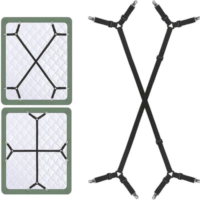 Verstelbare bedlakens clips, 2-delige set voor het vastzetten van hoeslakens, ideaal voor matrassen, beddengoed en sofa kussens, zwart nylon materiaal