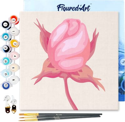 Figured'Art Mini Schilderen op Nummer Volwassenen 20x20cm met lijst Rozenknopje - Klein Formaat Creatieve Hobby Kit DIY Art Nummer Compleet