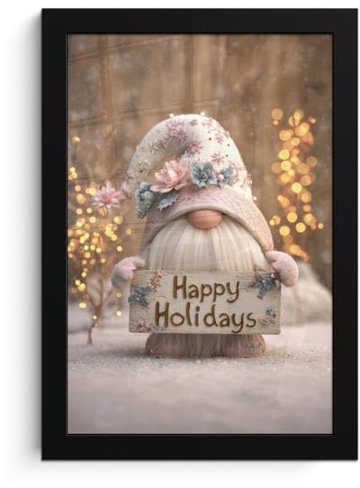 Poster in lijst - Fotolijst 20x30 cm - Posters - Kerst - Gnome - Bord - Kleurrijk - Posterlijst zwart - Decoratie - Wanddecoratie woonkamer - Muurdecoratie slaapkamer - Kerstversiering - Kerstdecoratie voor binnen - Kerstmis