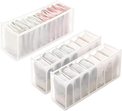Opvouwbare lade-organizer set van 3 - Witte mesh vakjes voor sokken en ondergoed