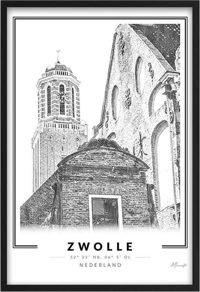 Poster Peperbus Zwolle - A3 - 30 x 40 cm - Inclusief lijst (Zwart MDF)