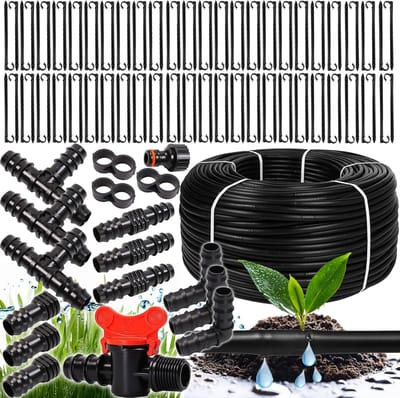 Druppelslang set - Bevestigingsslang Parelslang - Planten Water Geven - Uitgebreide Accessoires - 100 Meter - Zwart