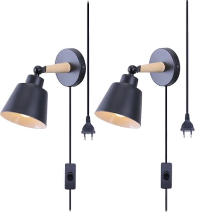 2 Stuks Wandlamp Slaapkamer Moderne Binnenwandlamp Verstelbare met Stekkerschakelaar Wandverlichting Woonkamer Zwart