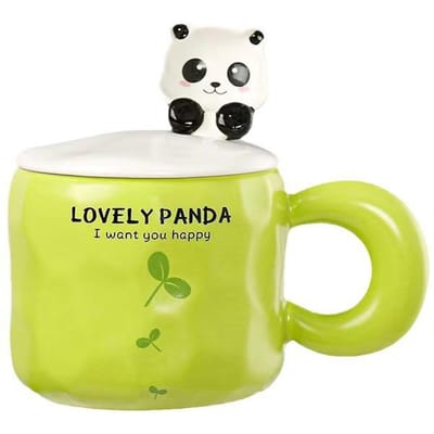 Tasse en Céramique Panda Dessin Animé Créatif Petite Tasse Fraîche avec Couvercle Cuillère Tasse à Café Cadeaux Souvenirs 450ML