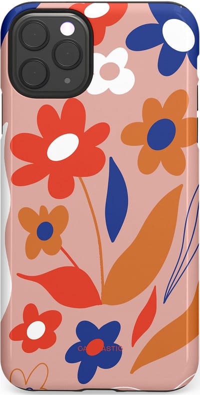Casetastic hoesje geschikt voor Apple iPhone 11 Pro Max - Dubbellaagse bescherming - Vormen in bloei - Fashion Case - Perzik Rood Donkerblauw