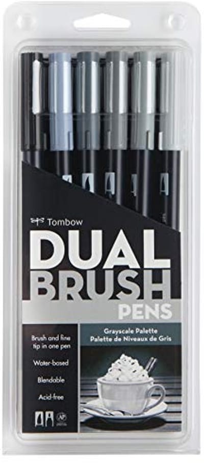 Grijze Schaal Dubbele Borstelpen Set - 6 Stuks