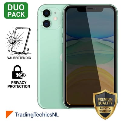 Privacy Screenprotector iPhone 11 – 2 Stuks Duo Pack – Anti-Spy Beschermglas, 9H Gehard Glas, Anti-shock, Krasbestendig, Case-Friendly