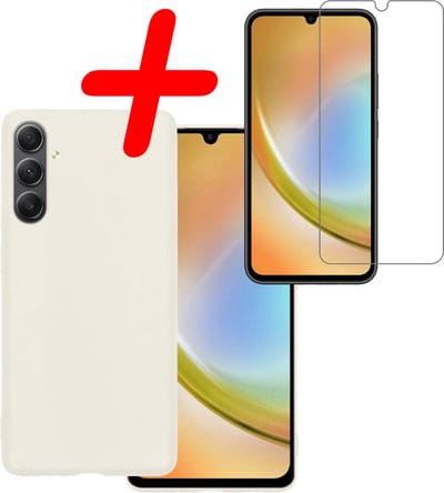 Hoesje Met Screenprotector - Geschikt voor Samsung Galaxy A34 - Sterk & Shockproof - Back Cover - Siliconen Case - Telefoon Hoes - Wit