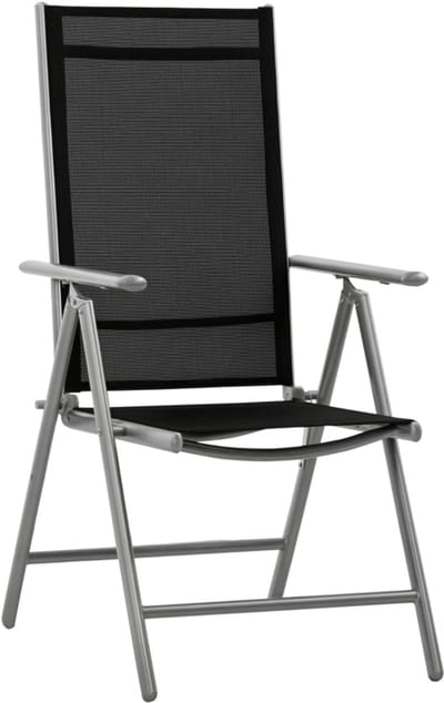 Set van 2 opvouwbare tuinstoelen van aluminium en Texteline met in 7 standen verstelbare rugleuning, zwart, 65 x 55 x 85–105 cm