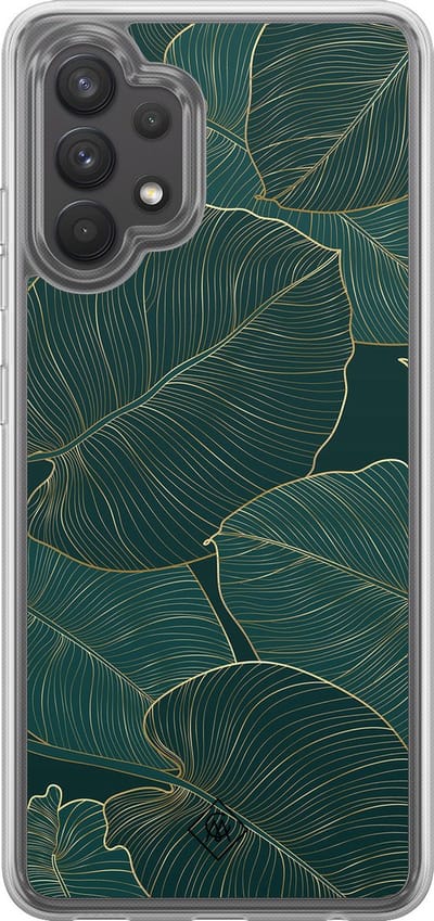 Casimoda® hoesje - Geschikt voor Samsung Galaxy A32 4G - Monstera Leaves - 2-in-1 case - Schokbestendig - Bloemen - Verhoogde randen - Groen, Transparant