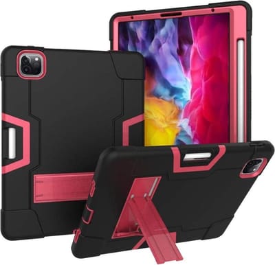 Tablet Hoes Heavy Duty robuuste standaardhoes - Shock Proof Standcase Hoes Geschikt voor: iPad Air 4 / Air 5 - 2020 10.9 inch & Apple iPad Pro 11 2020/2021/2022 11 inch - Roze / zwart