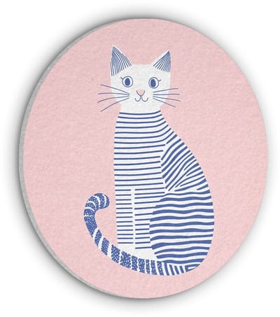 Akoestisch wandpaneel rond 30x30 cm - Vilt schilderij Kat - Illustratie - Minimalistisch - Roze - Ronde akoestische panelen - Geluidsdempende wanddecoratie - Geluidsisolatie wandcirkel - Muurdecoratie geluidspanelen