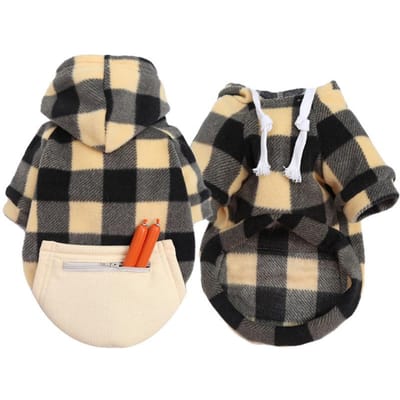 Plaid Honden Hoodie Huisdier Hondenkleding Truien Met Hoed En Zak Ontwerp Herfst Winter Winddichte Hondenkleding Voor Kleine Middelgrote Honden XS